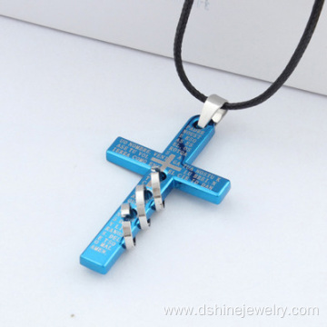 Hide Rope Stainless Steel Man Cross Stainless Steel Necklace